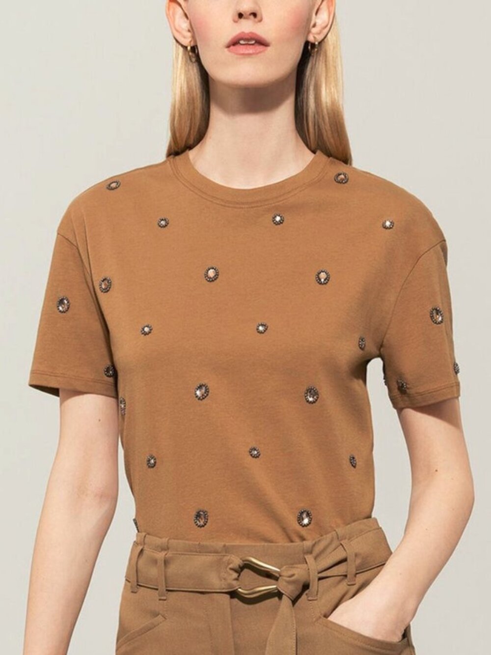 Luisa Cerano Brown Embellished-Front T-Shirt